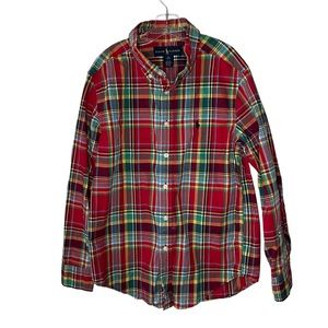 Ralph Lauren Boys Plaid Long Sleeve Button Down Oxford Shirt Size 10-12